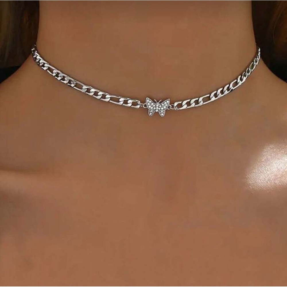 Silver Plated Stainless Steel Butterfly Charm Chain Necklace - Picture 2 of 4